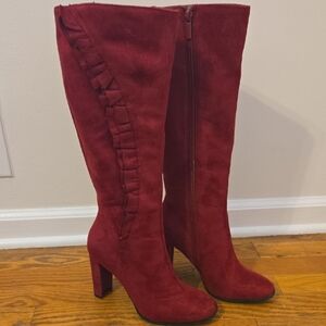Elegant Red Knee-High Suede Women's Boots